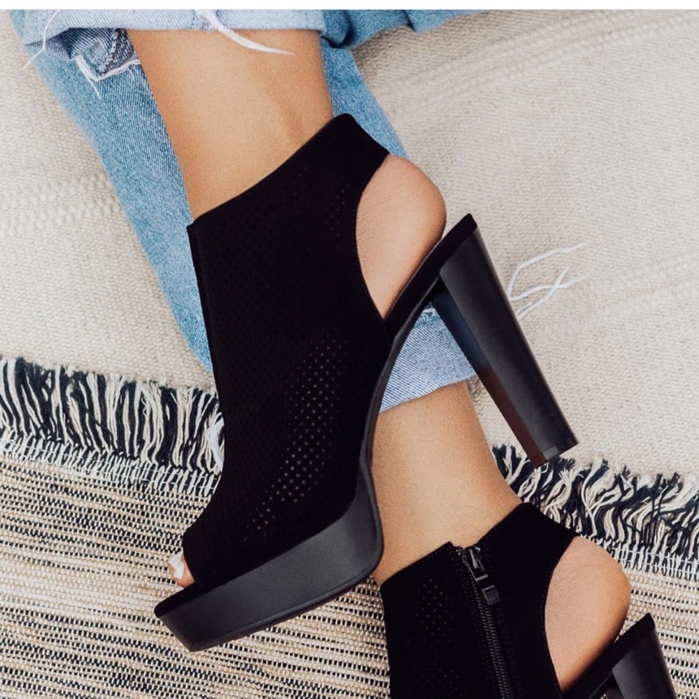 Black Open Heel Platform Booties - Women's Heels